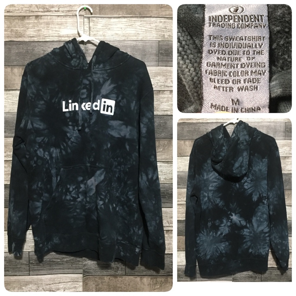 Independent Trading Linked In Tie Dye Hoodie Size M Gray Black Pullover